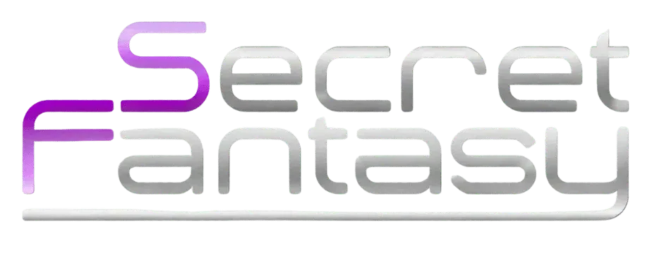 Secret Fantasy logo with purple and grey lettering on white background.